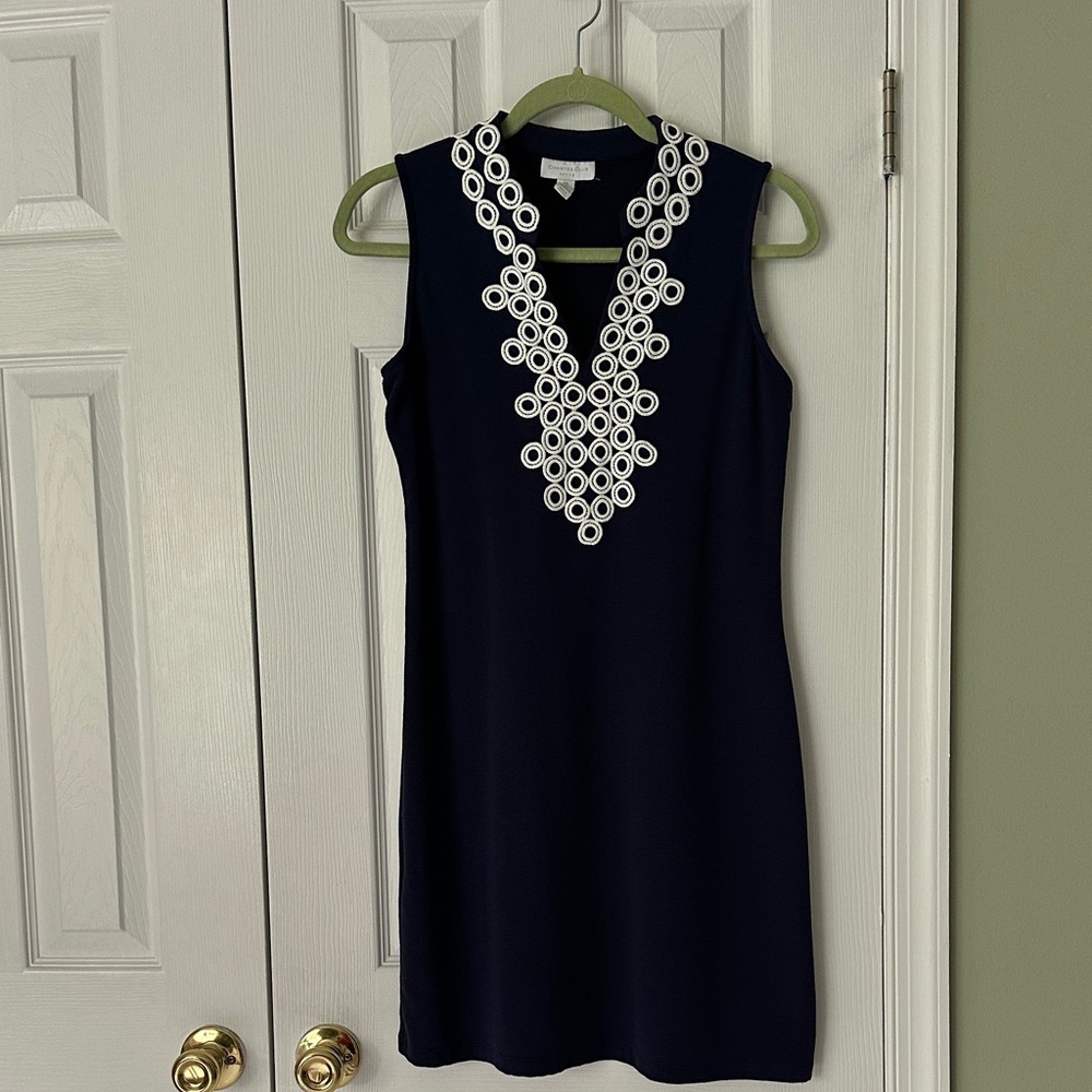 Charter Club Navy Sleeveless Dress with White Accents size Petite Small
